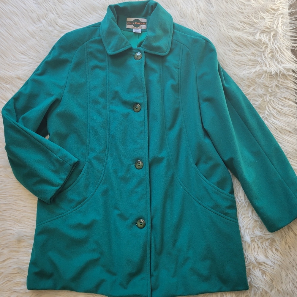 Vtg OutBrook Womens Dress Jacket Sz 10 Green Pea Coat Button 90s Holiday
